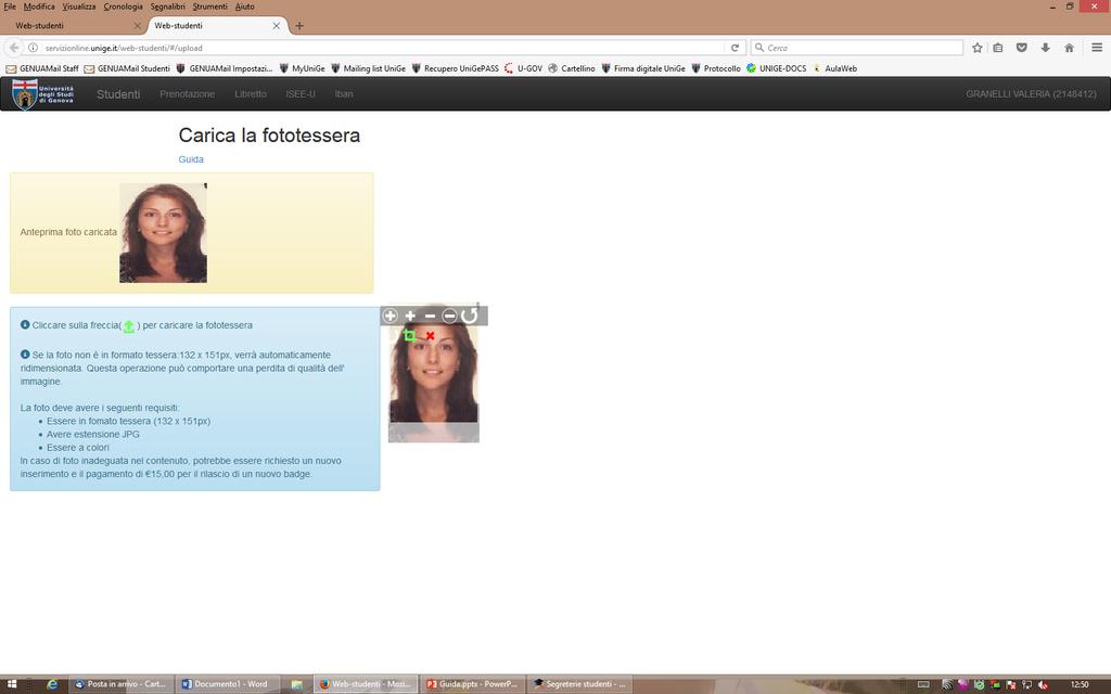Una volta cliccato sul link per il caricamento della fototessera, si apre una nuova scheda sul browser.