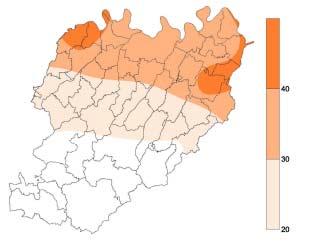 PM1 Anno 4 Isoconcentrazioni della media annuale (µg/m ) Di seguito si