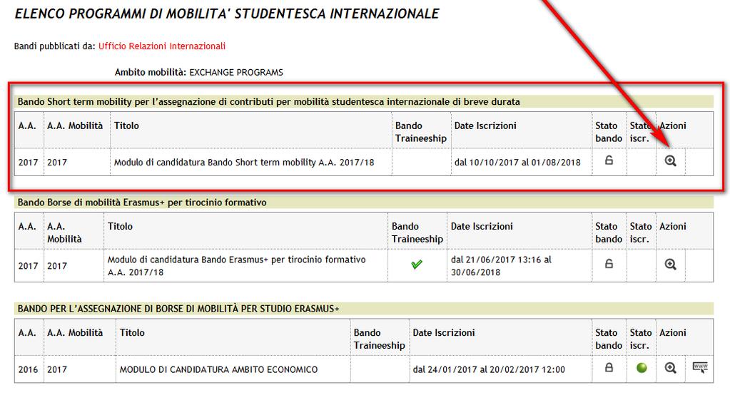 Selezionare il corretto modulo di candidatura online