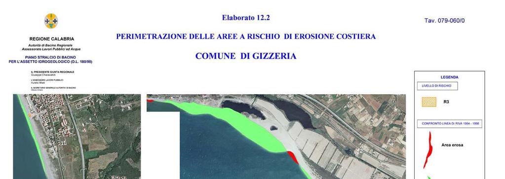 Per ciò che concerne il rischio ad erosione costiera, l area in esame ricade in zona a rischio R3. Negli elaborati grafici allegati al P.A.I.