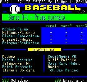 Il baseball in numeri: i media Teletext Televideo Rai e Mediavideo Mediaset