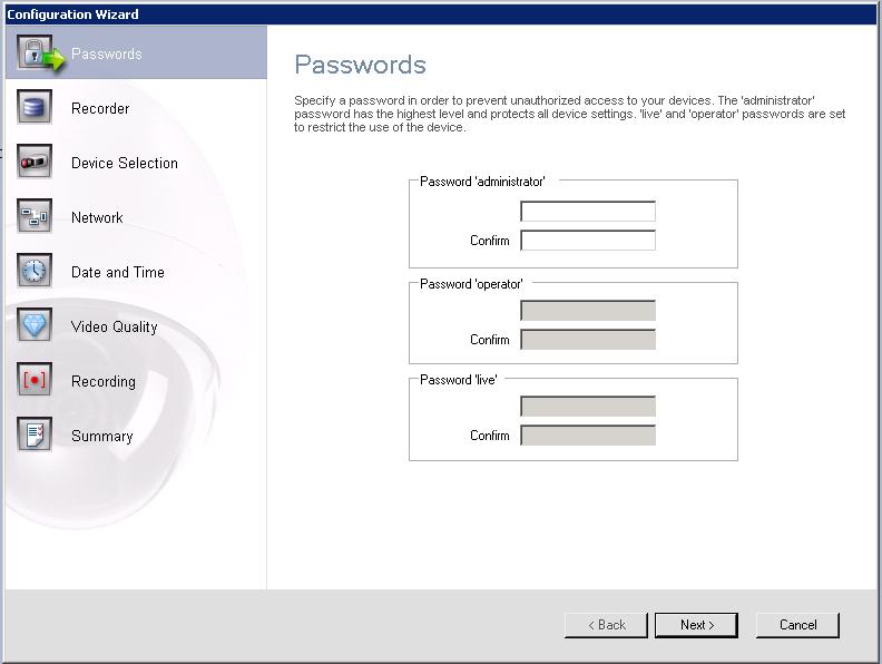 22 it Configurazione del sistema - fasi iniziali DIVAR IP 2000 Pagina Password Questa pagina consente di specificare una password per proteggere i
