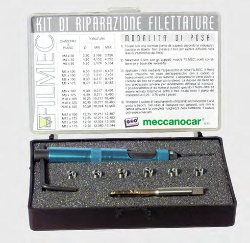 Kit riparazione monodiametro Filmec Cassetta in plastica per la riparazione con filetti Filmec. Completa di posatore, maschio e filetti. Codice Desc.
