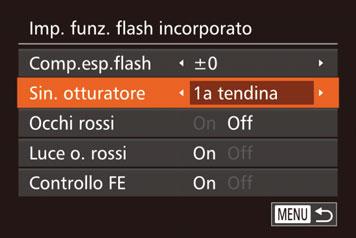 \ Modifica della temporizzazione del flash Modificare la temporizzazione del flash e del rilascio dell otturatore attenendosi alla seguente procedura. 1 Accedere alla schermata delle impostazioni.