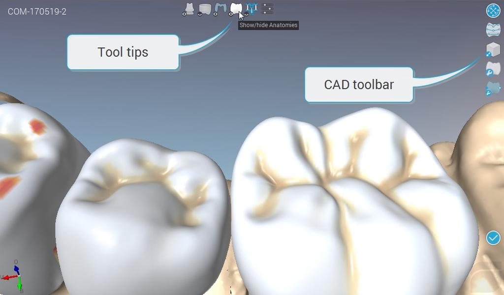 La barra degli strumenti CAD Riducendo notevolmente il numero di clic, questa barra degli strumenti nella stazione CAD guida anche l'utente attraverso la sessione di progettazione evidenziando i