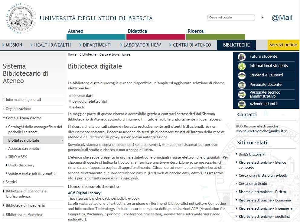 dal link «Biblioteca digitale», disponibile sotto la voce