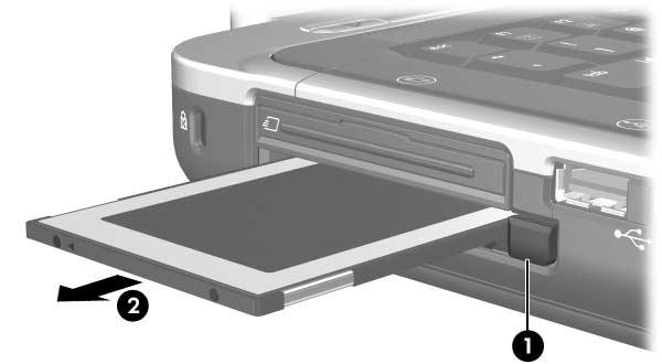 PC Card e ExpressCard 2. Premere il pulsante di espulsione della PC Card 1.