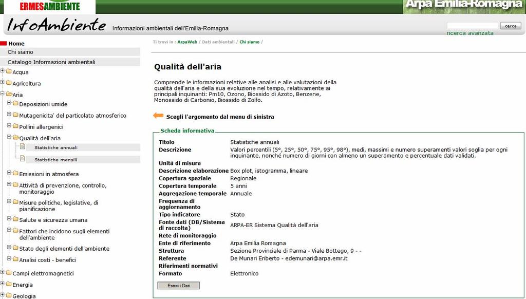 Infoambiente - Accesso ai dati ambientali con estrazione da Data Warehouse http://infoambiente.arpa.emr.