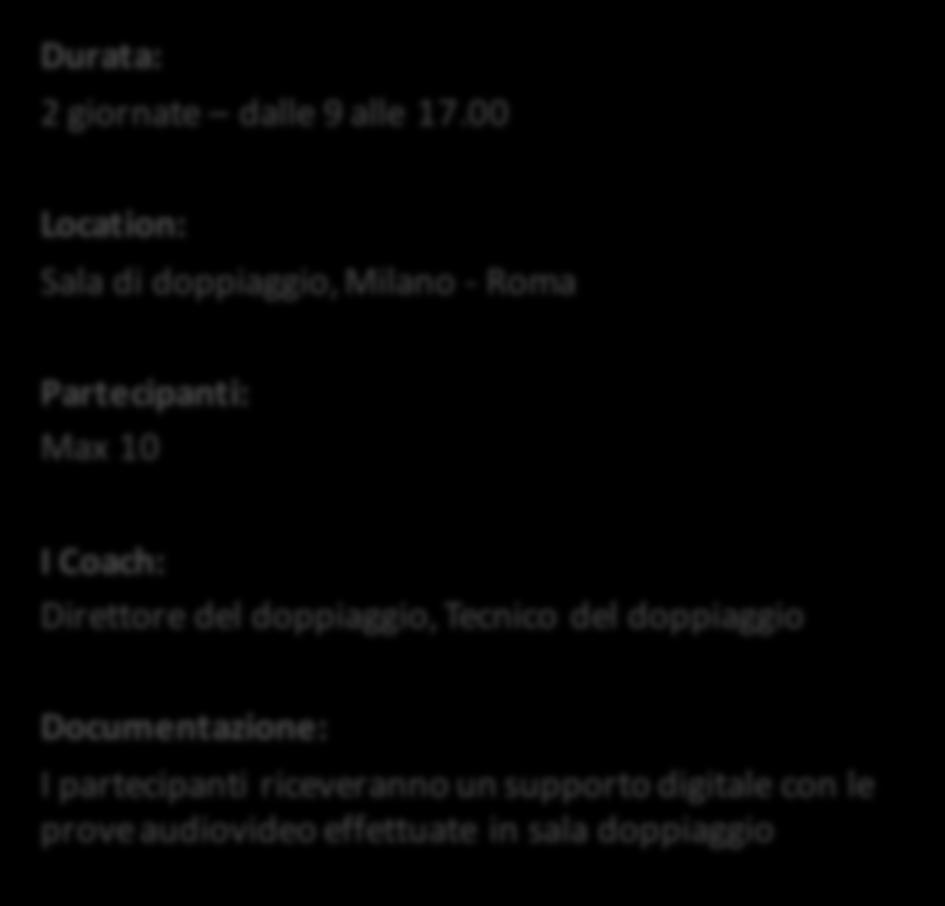 Coach: Direttore del doppiaggio, Tecnico del doppiaggio Documentazione: