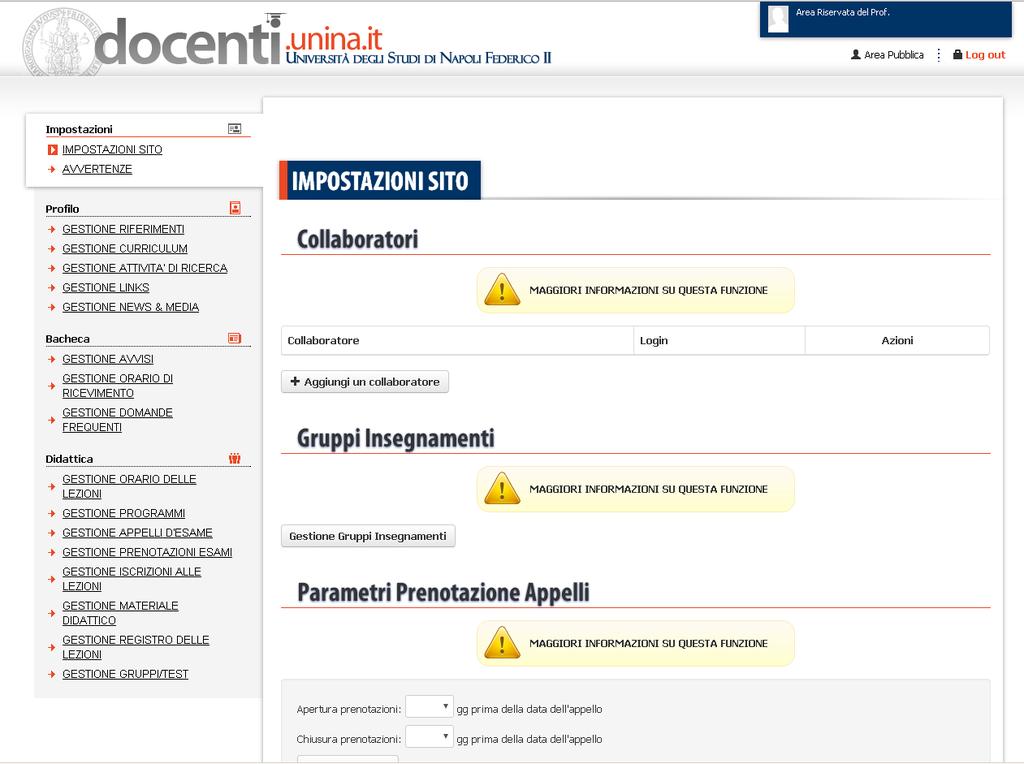 3. Impostazioni Dopo il login, la pagina web di default che viene proposta è relativa alla sezione IMPOSTAZIONI SITO.