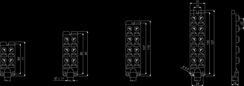 DISTRIBUTION BOXES STOLE DISTRIBUZIONE version 110125 SF23 distribution box, compact 3-pole M8- s, built-in SF23 scatola distribuzione, compatte 3 poli M8-, integrato Distribution box, top mounting,