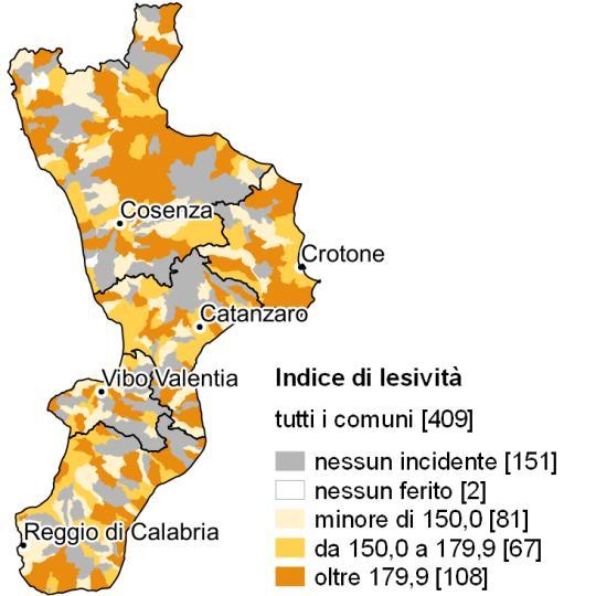 FIGURA 1. UTENTI VULNERABILI PER ETÀ E RUOLO E UTENTI NEL COMPLESSO MORTI PER INCIDENTE STRADALE IN CALABRIA E IN ITALIA.