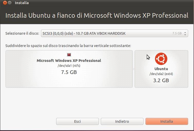 PARTIZIONAMENTO A questo punto non ci resta che fare spazio ad Ubuntu e procedre con l'installazione.