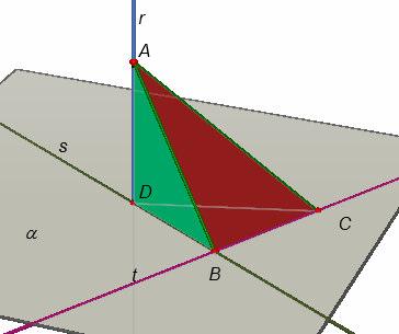 55. In figura la retta r è perpendicolare al piano α, la retta s è perpendicolare alla retta t.