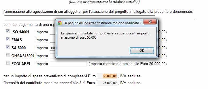 Cliccando sui campi check si attivano gli importi da inserire, all atto dell inserimento vengono effettuati controlli sulla congruità degli importi inseriti con