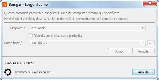 Il Jumpoint carica i file del client del cliente nel sistema remoto e tenta di avviare una sessione.
