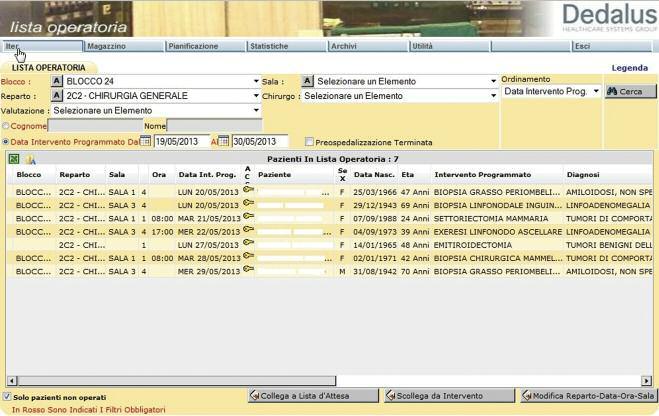 Fig. 5 La Lista Operatoria gli esami e per le informazioni relative alla sua preparazione nel periodo precedente il ricovero con le UU.OO.