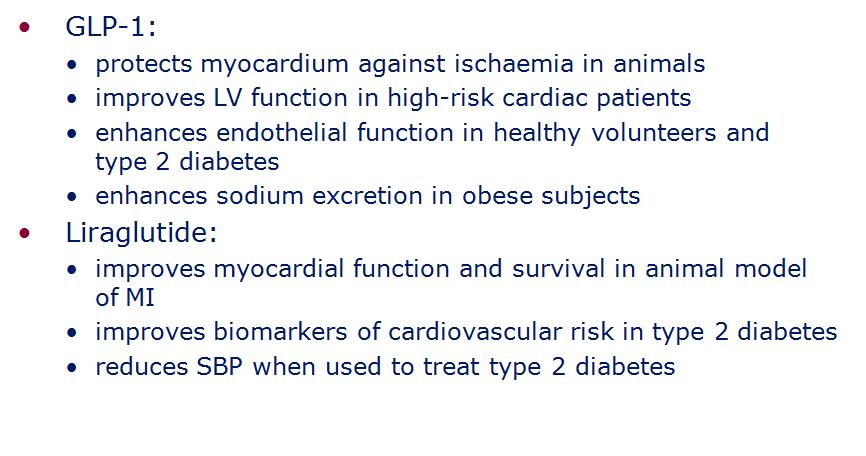 Analoghi del GLP 1 e agonisti del recettore GLP 1: effetti cardiovascolari e sulla funzione endoteliale Bose et al. Diabetes 2005;54:146 51; Nikolaidis et al.