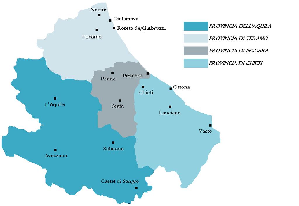 TERRITORIO DELLE POLITICHE DEL RAPPORTO SUGLI ENTI ACCREDITATI AL Le circoscrizioni fanno capo a 15 CPI, cioè quattro per ogni provincia, tranne Pescara con tre, come rappresentato nell immagine che