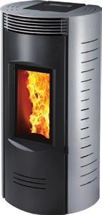 Cylindrical form for this stove with a very updated and the rounded door enhance the pleasure given LI EVO 8,5 kw a pellet ad aria calda ventilata con uscita fumi