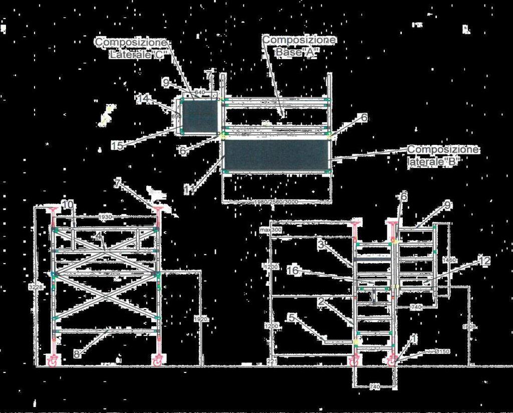 Ponteggi in alluminio PONTEGGIO PER BALCONI Composizione A Composizione B Composizione C Posizione Descrizione Q.tà 1 Ruota diam. 150 4 2 Montante verticale 2 3 Montante gr.