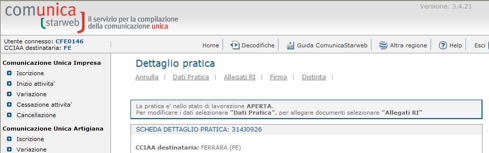 Procedere infine alla predisposizione ed all invio della pratica al Registro Imprese cliccando sulla voce FIRMA, poi su IMPORTI ed infine su INVIA IN CCIAA.