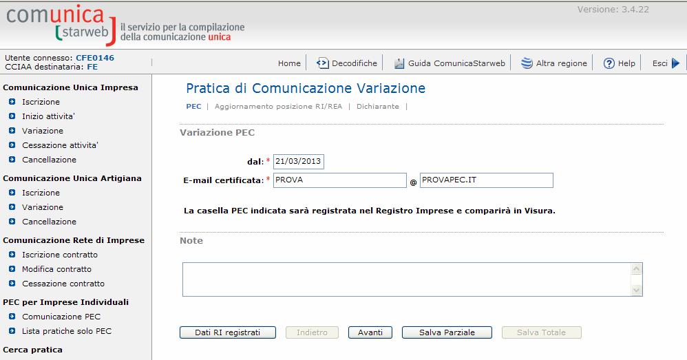 Procedere inserendo l indirizzo PEC dell impresa che si intende comunicare al