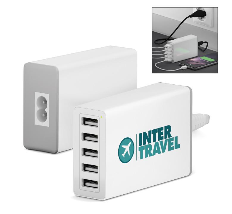 Energia portatile MULTIPRESA USB INTELLIGENTE XXL Da oggi potrai ricaricare più dispositivi grazie alla multipresa USB Ricarica fino a 5 dispositivi simultaneamente Compatibile con tutti i tipi di