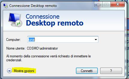 Individuare e lanciare Connessione al desktop remoto : Possibilità 1 menu start ->Tutti i