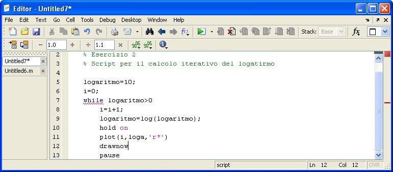 Risoluzione (3) Ad ogni iterazione, plottiamo sullo stesso grafico un asterisco rosso che ha per coordinate il numero dell iterazione e