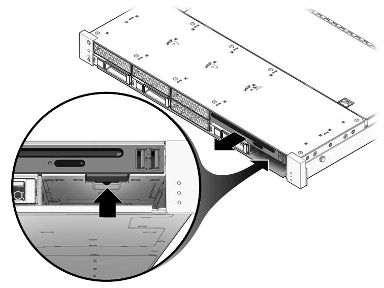 FIGURA 6-1 Rimozione del modulo DVD/USB (SPARC Enterprise T5140) 6.