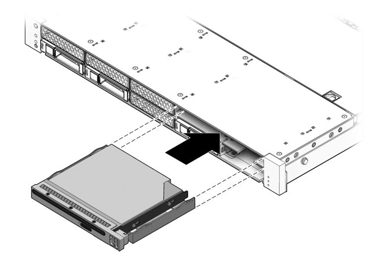 6.1.2 Installazione del modulo DVD/USB 1. Far scorrere il modulo DVD/USB verso il lato anteriore dello chassis finché si innesta in posizione.