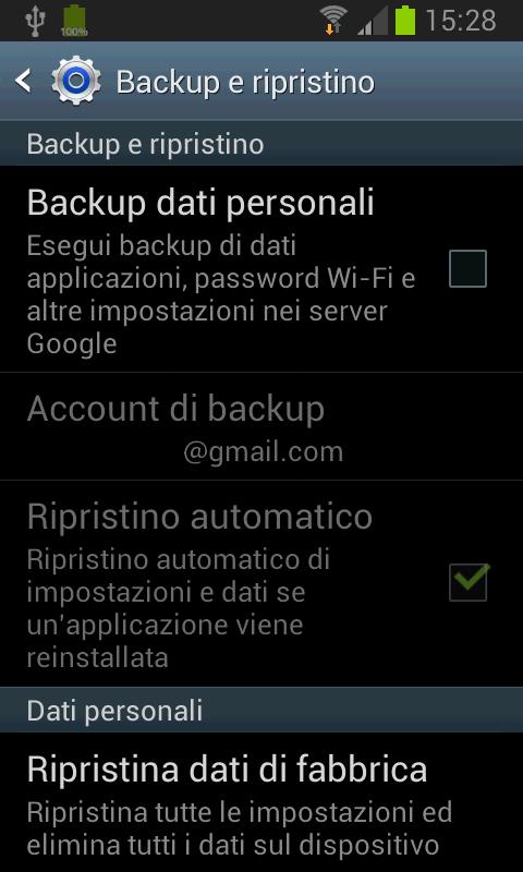 Accedendo alle impostazioni, dalla voce Backup e ripristino si può effettuare il backup dei dati delle