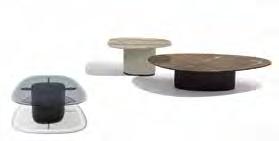 LUDOVICA+ROBERTO PALOMBA 207 GALET Serie di tavolini con la base rivestita in pelle, con colore a scelta, e crociera in metallo verniciato color bronzo effetto naturale.