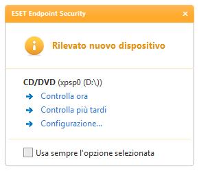 4.1.2 Supporti rimovibili ESET Endpoint Security offre il controllo automatico dei supporti rimovibili (CD/DVD/USB/...). Questo modulo consente di controllare un supporto inserito.