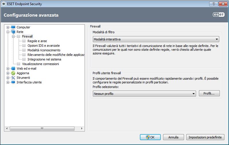 massima o consentita. Configurazione avanzata personal firewall... - Consente di accedere alle opzioni di impostazione avanzate del firewall. 4.2.