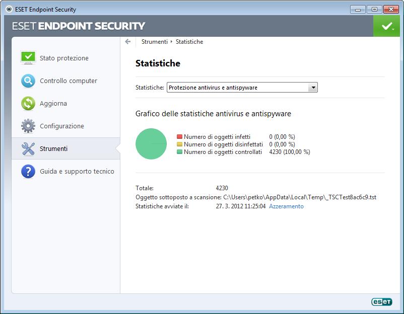 4.6.3 Statistiche di protezione Per visualizzare un grafico dei dati statistici relativi ai moduli di protezione ESET Endpoint Security, fare clic su Strumenti > Statistiche di protezione.