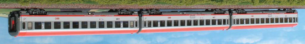 2 nd class car, red and gray OBB livery,