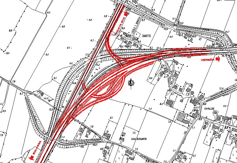 Figura 11 - Configurazione progetto esecutivo A13/A4 Il progetto prevede l adeguamento delle geometrie di attacco alle previste rampe di immissione e diversione preservando il cavalcavia alla