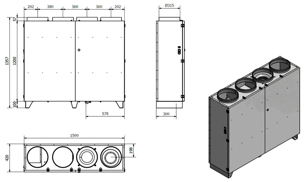 Dimensioni Configurazioni V1 pav (standard) BASAMENTO V2pav* BASAMENTO Azzurro RINNOVO (presa aria esterna) Giallo RIPRESA