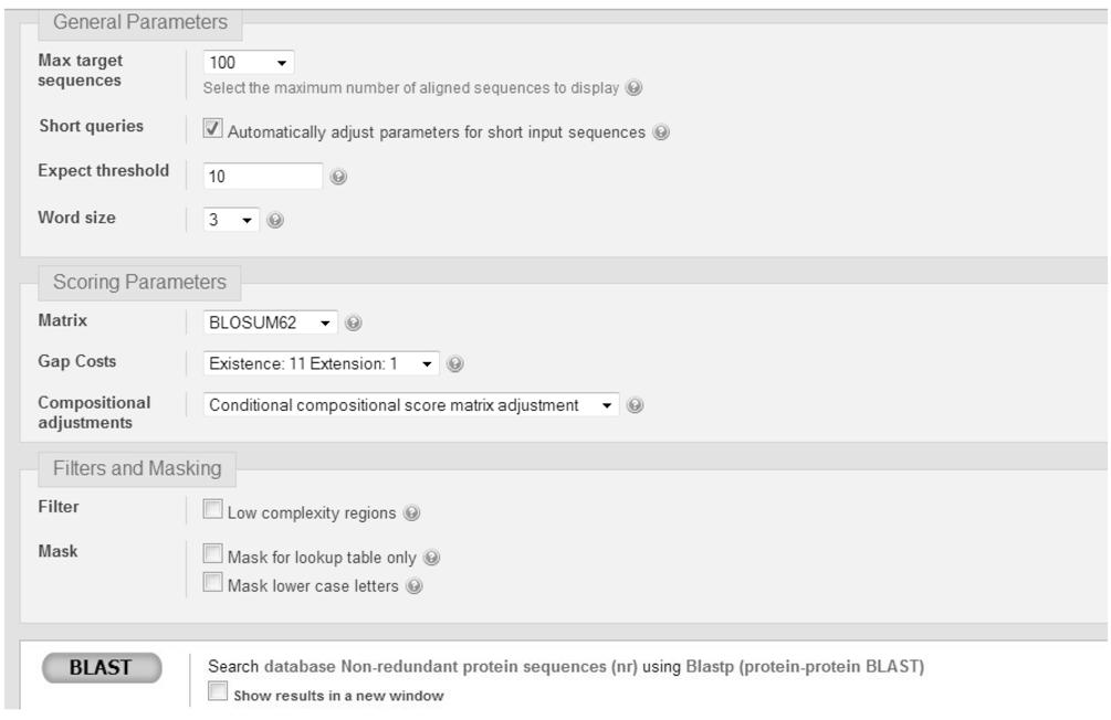 In fondo alla pagina c è un collegamento (Algorithm parameters) attraverso il quale si apre la seguente interfaccia con i parametri utilizzati da BLAST che possono essere modificati all occorrenza