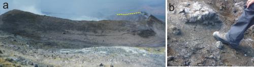 Fig. 1.3 - a) Vista del settore occidentale del cratere BN1 della Bocca Nuova.