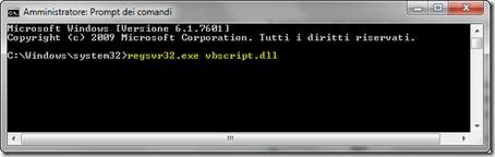 aperta, digitare il comando: regsvr32.exe vbscript.