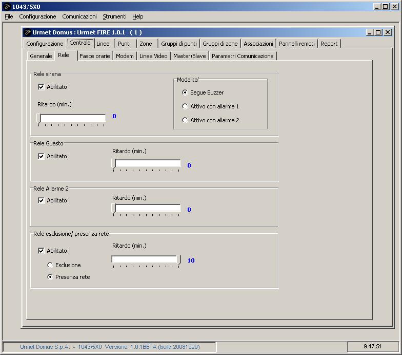 9.2 FINESTRA CENTRALE RELE In questa finestra si impostano i parametri