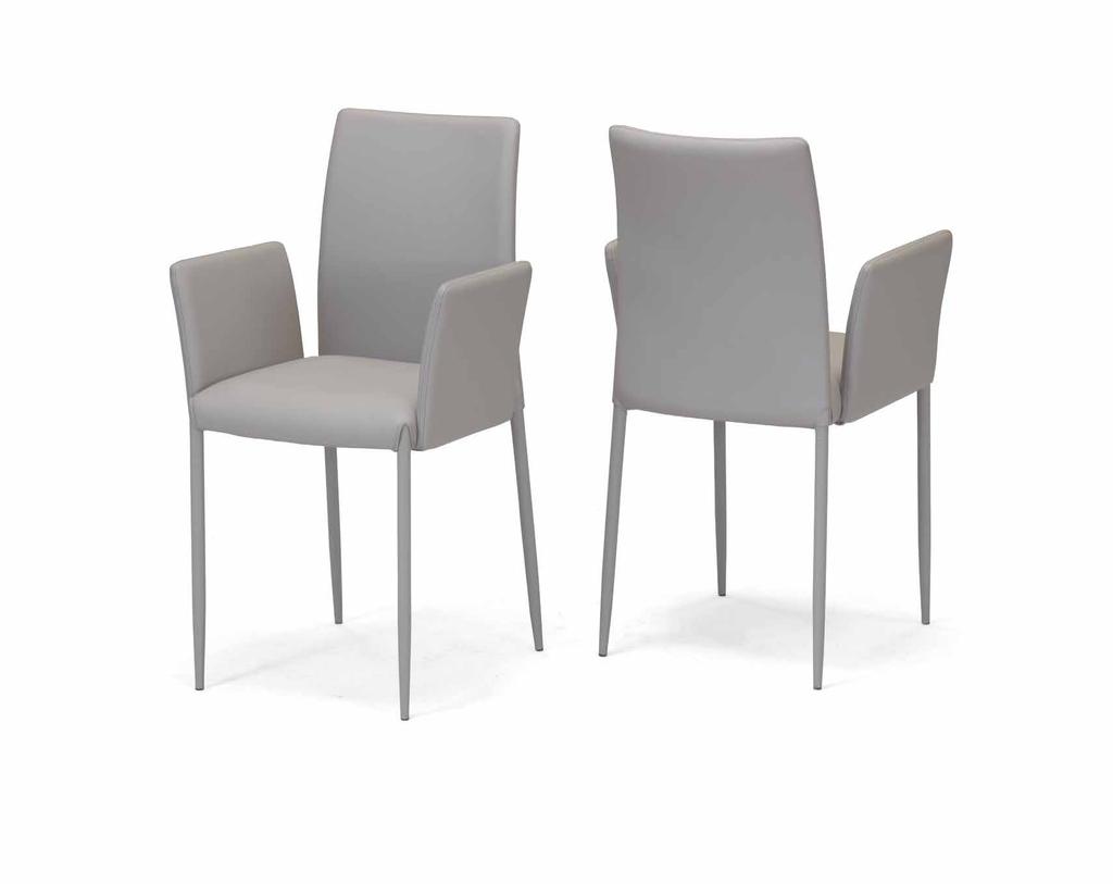 Chair with or without arms upholstered in fabric, synthetic leather or natural leather as per our sample card.