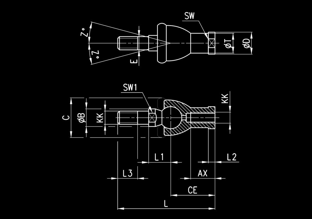 CATALOGO > Release 8.7 > Cilindri Serie 62 Snodo sferico Mod. GA ISO 839 Materiale: Acciaio zincato INGOMBRI Mod.