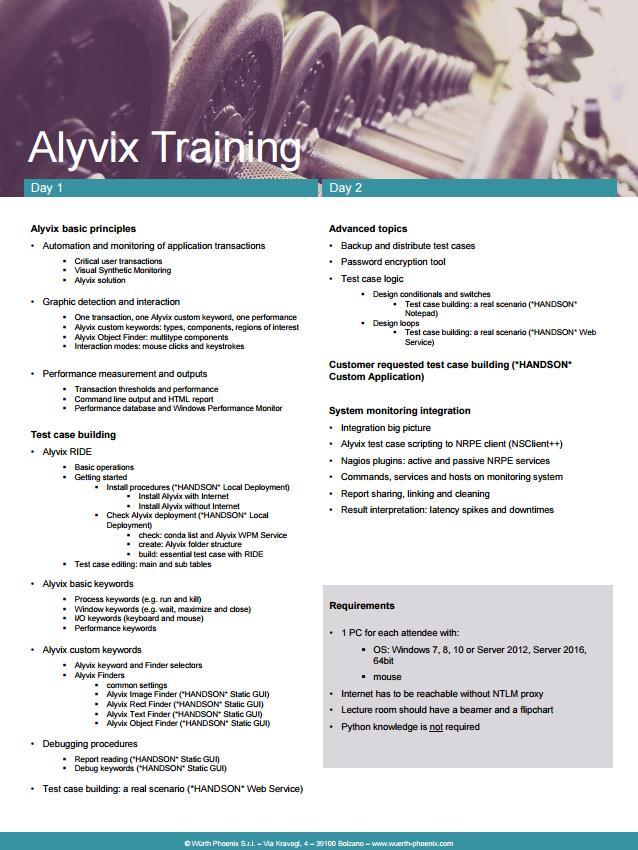 Our Services Training and Consulting 2 Days of Training + 2 Days of Consulting = Alyvix is deployed First