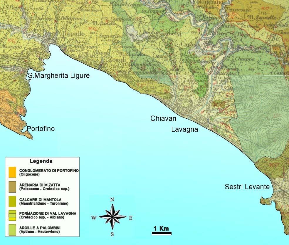 Fig. 3. Carta geologica del Golfo del Tigullio dalla cartografia ufficiale 1:100.