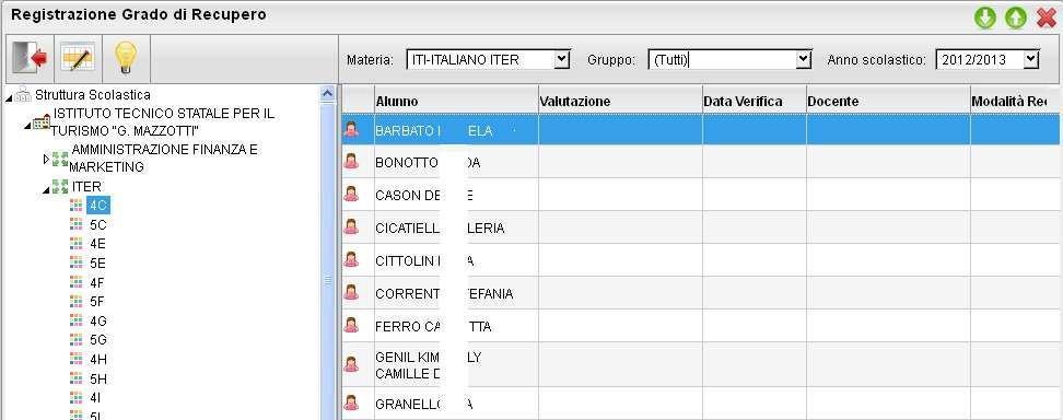 filtrare per materia, ed ev. per Gruppo; infine occorre utilizzare il pulsante dell alunno a destra) per attribuire una Valutazione.