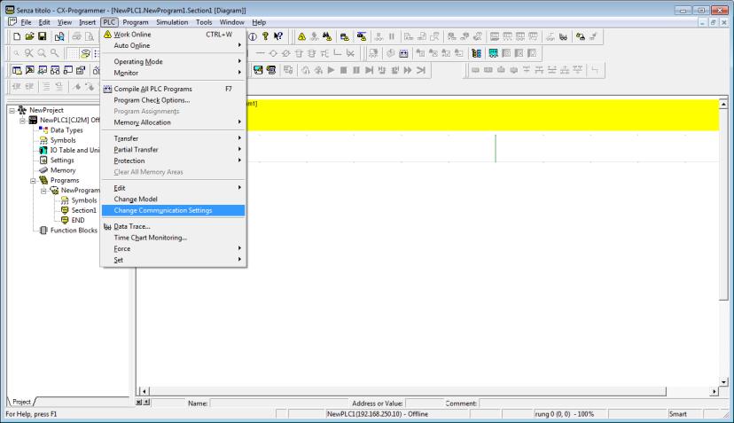 2.2 Accesso remoto Selezionare, PLC, quindi Change Communication